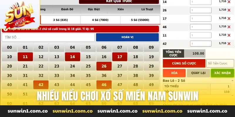 Nhiều kiểu chơi Xổ số miền Nam Sunwin